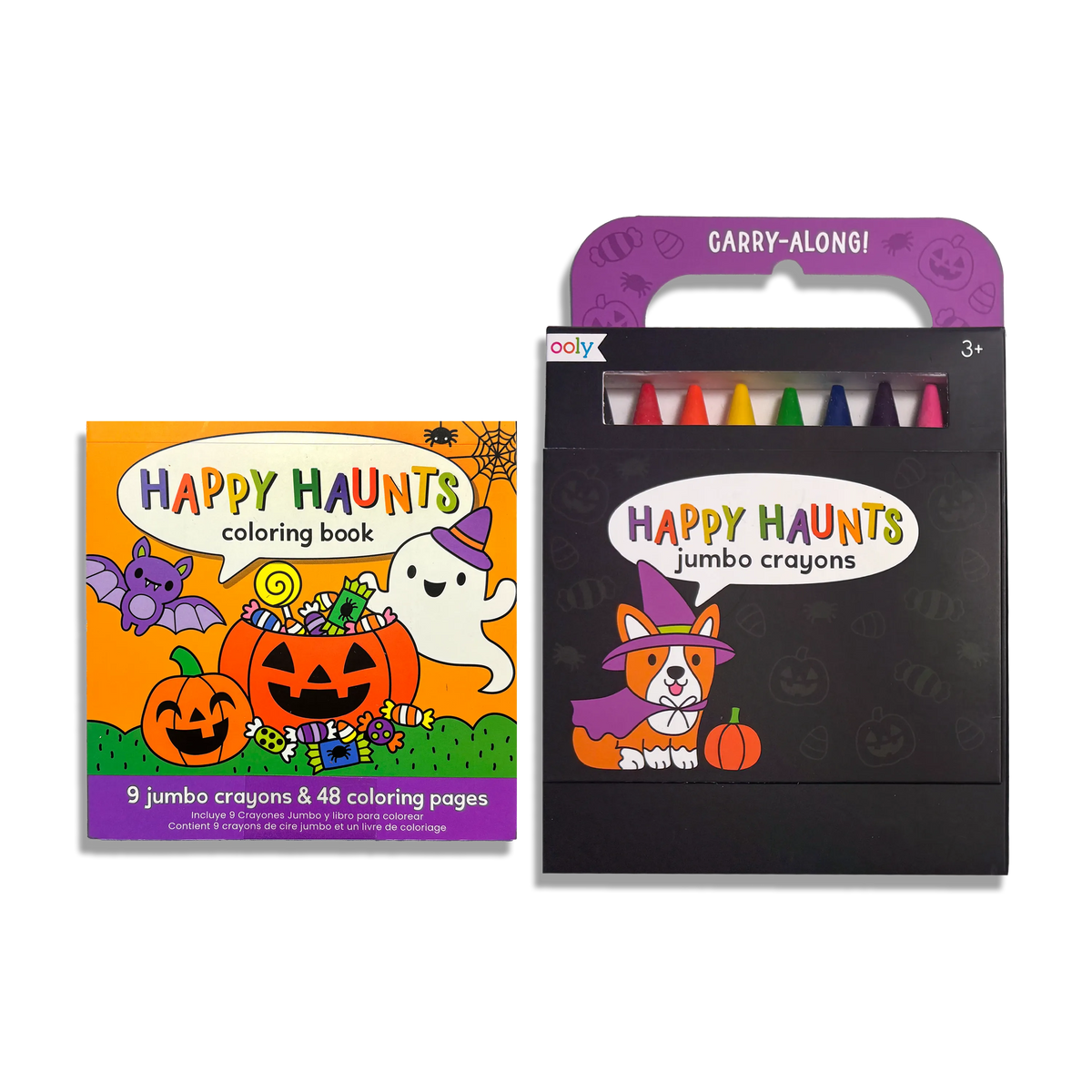 Ooly Carry-Along Coloring Book Set Happy Haunts, open showing carry case and crayons