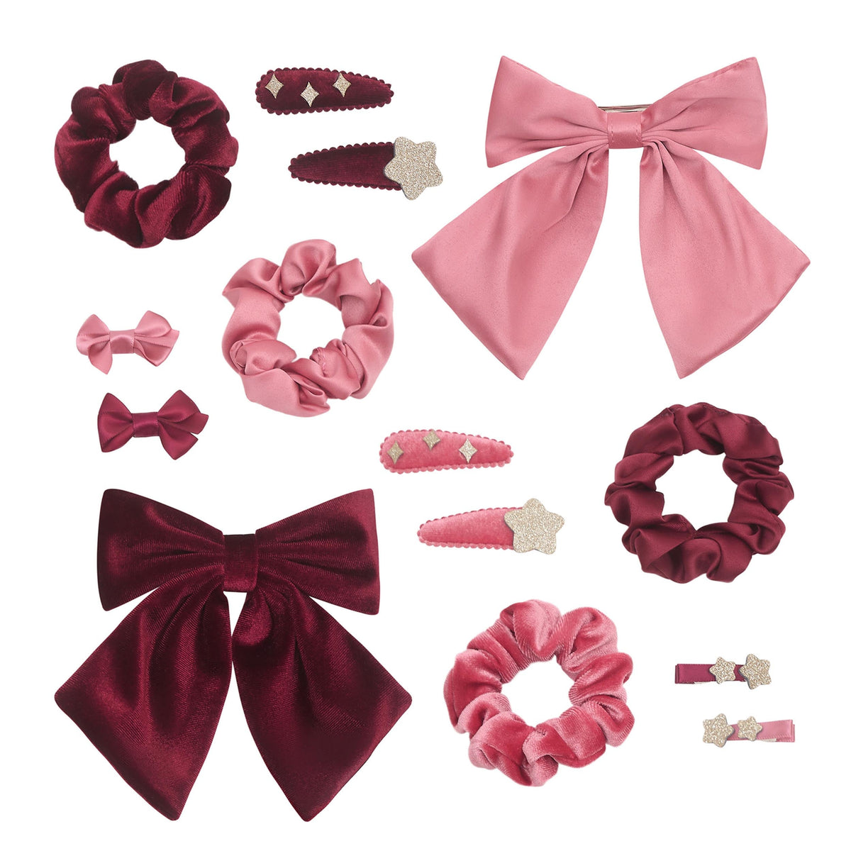 14 hair accessories from burgundy gifting pouch