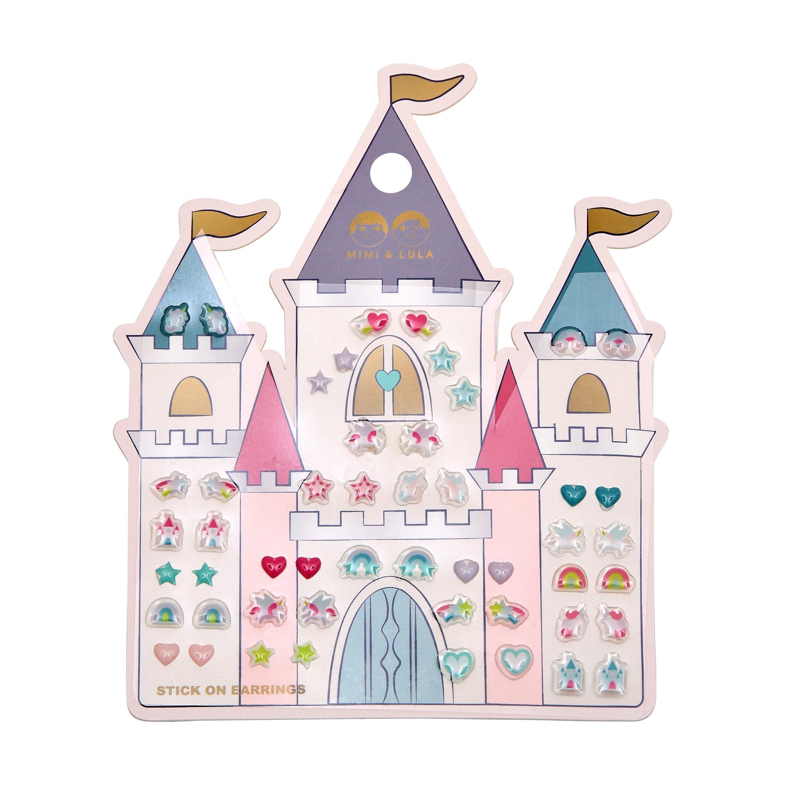 Rainbow Castle Stick On Earrings - castle-shaped stick-on earrings