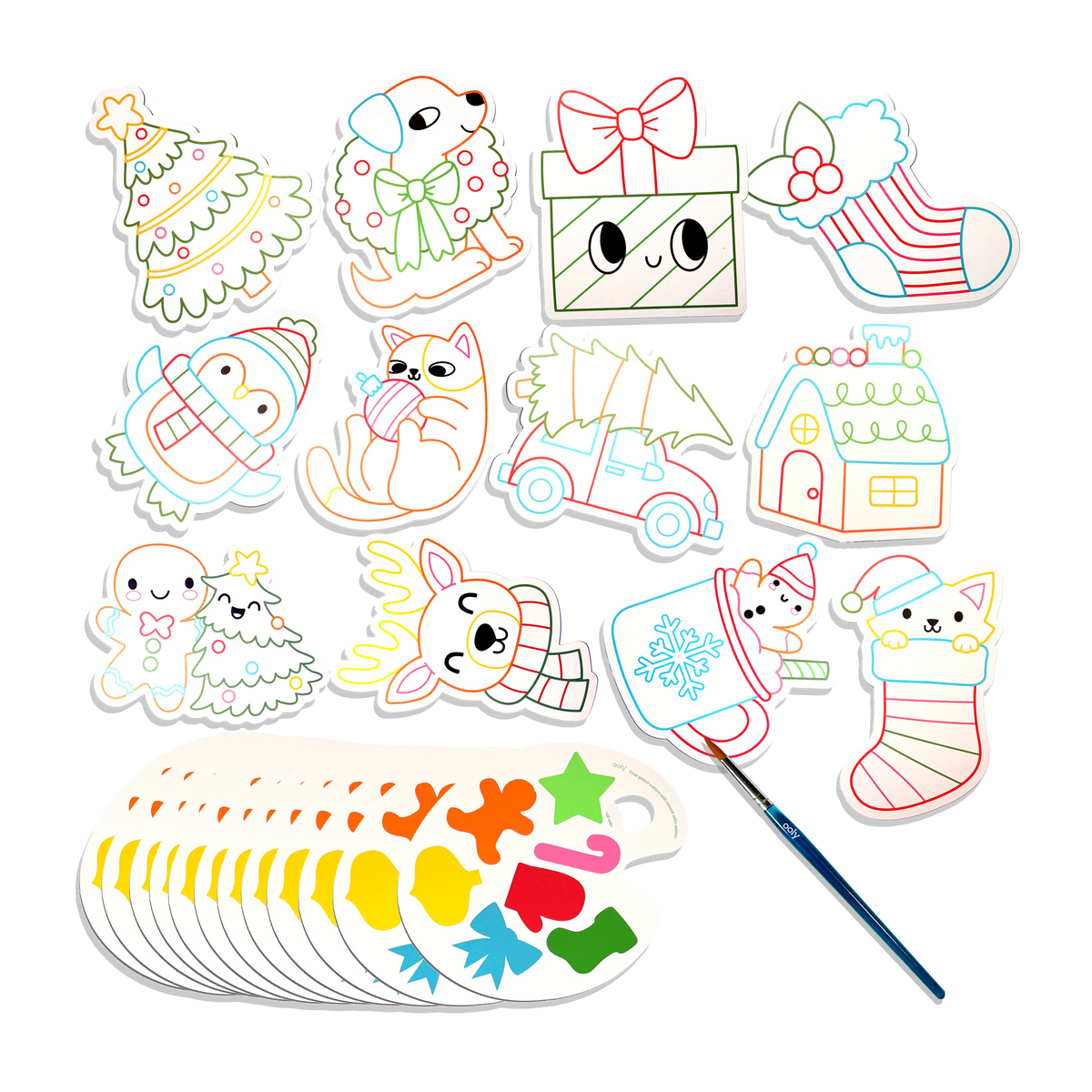 OOLY Playful Painters Watercolor Kit in Merry & Bright, holiday watercolor painting kit with 12 cards – image 2 of 7