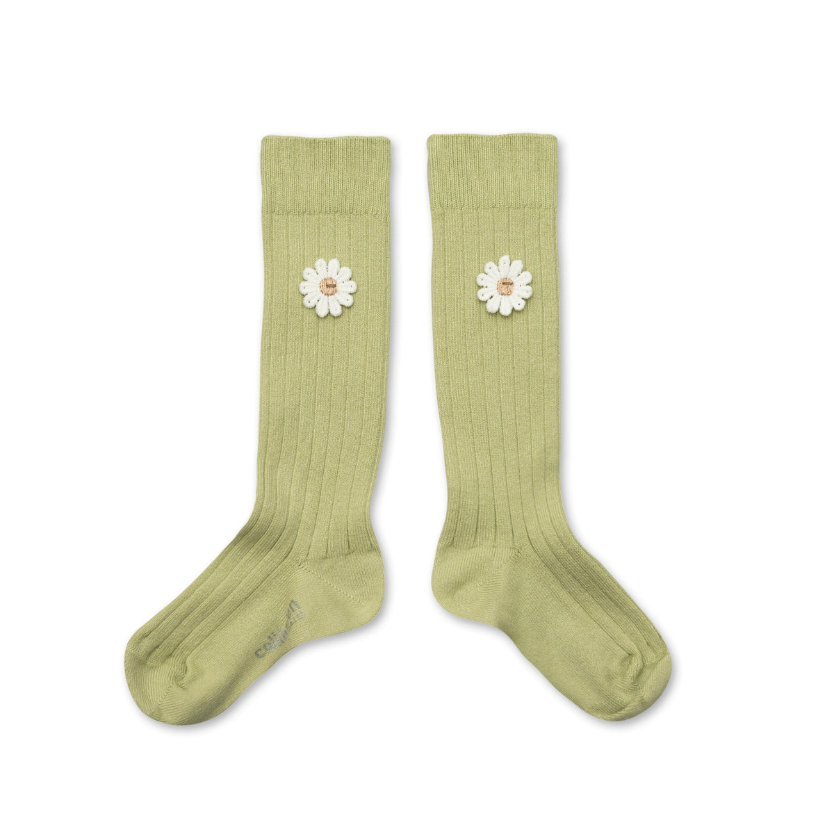 Collégien Valentine Ribbed Knee-High Socks with Daisy – Verveine