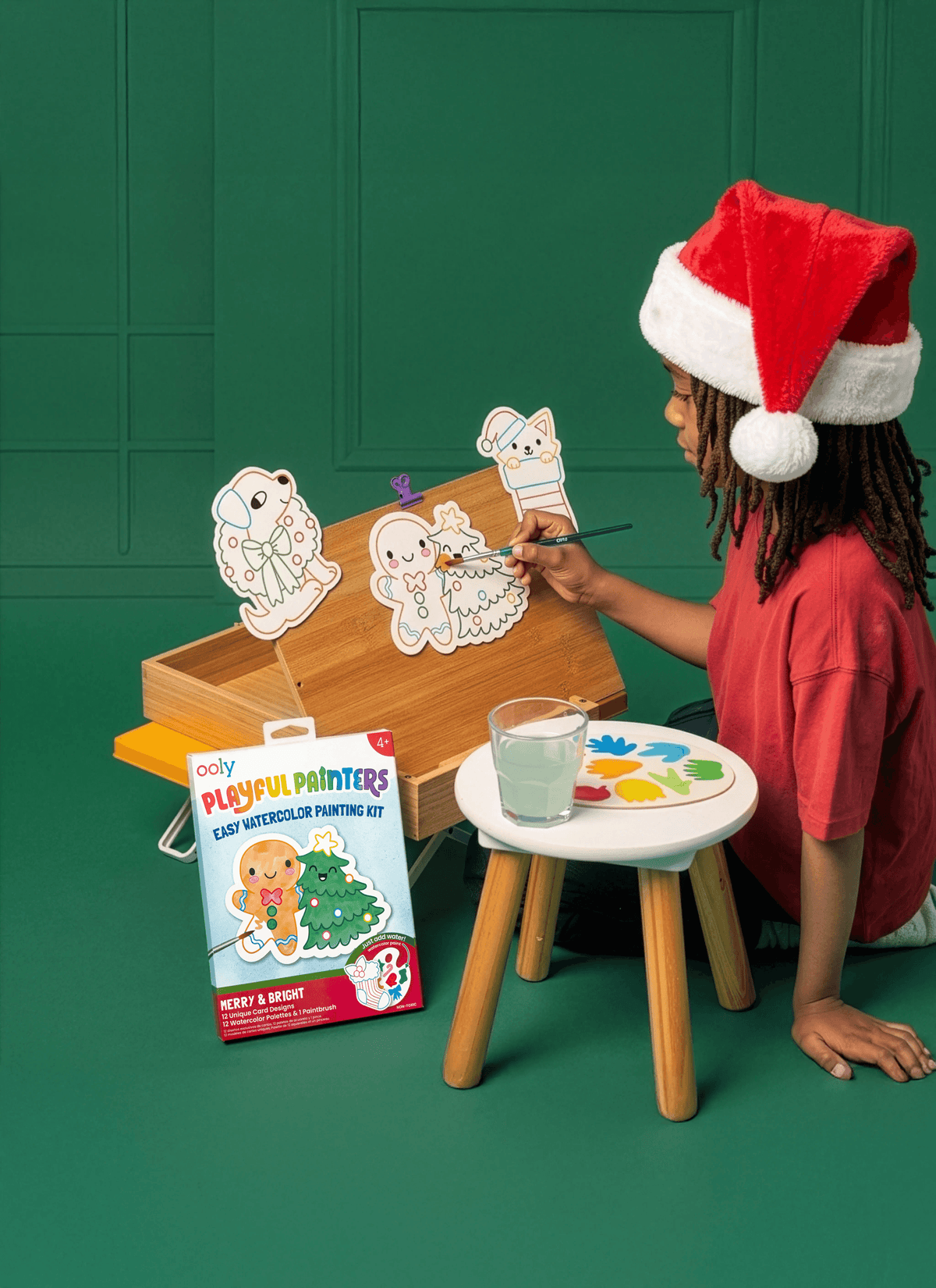 OOLY Playful Painters Watercolor Kit in Merry & Bright, holiday watercolor painting kit with 12 cards – image 5 of 7