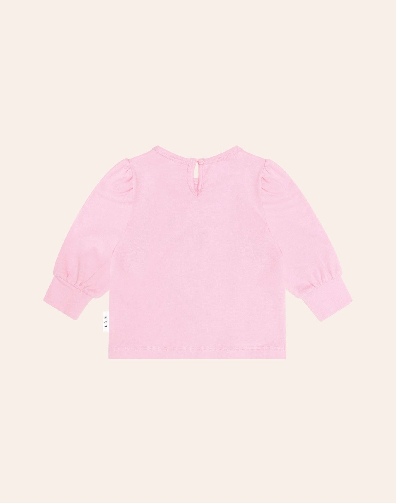 Furry Strawberry Puff Slv Top – Strawberry Crème – Huxbaby (back view)