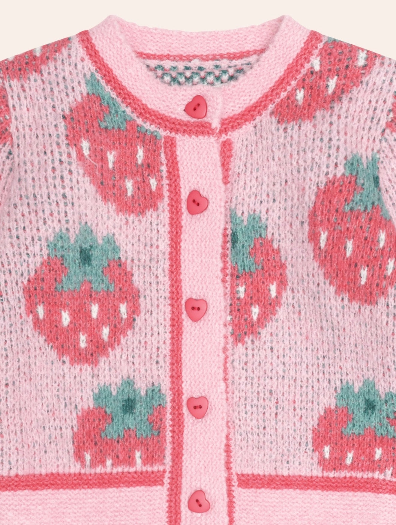 Strawberry Fields Sponge Cardi – Strawberry – Huxbaby (detail view)