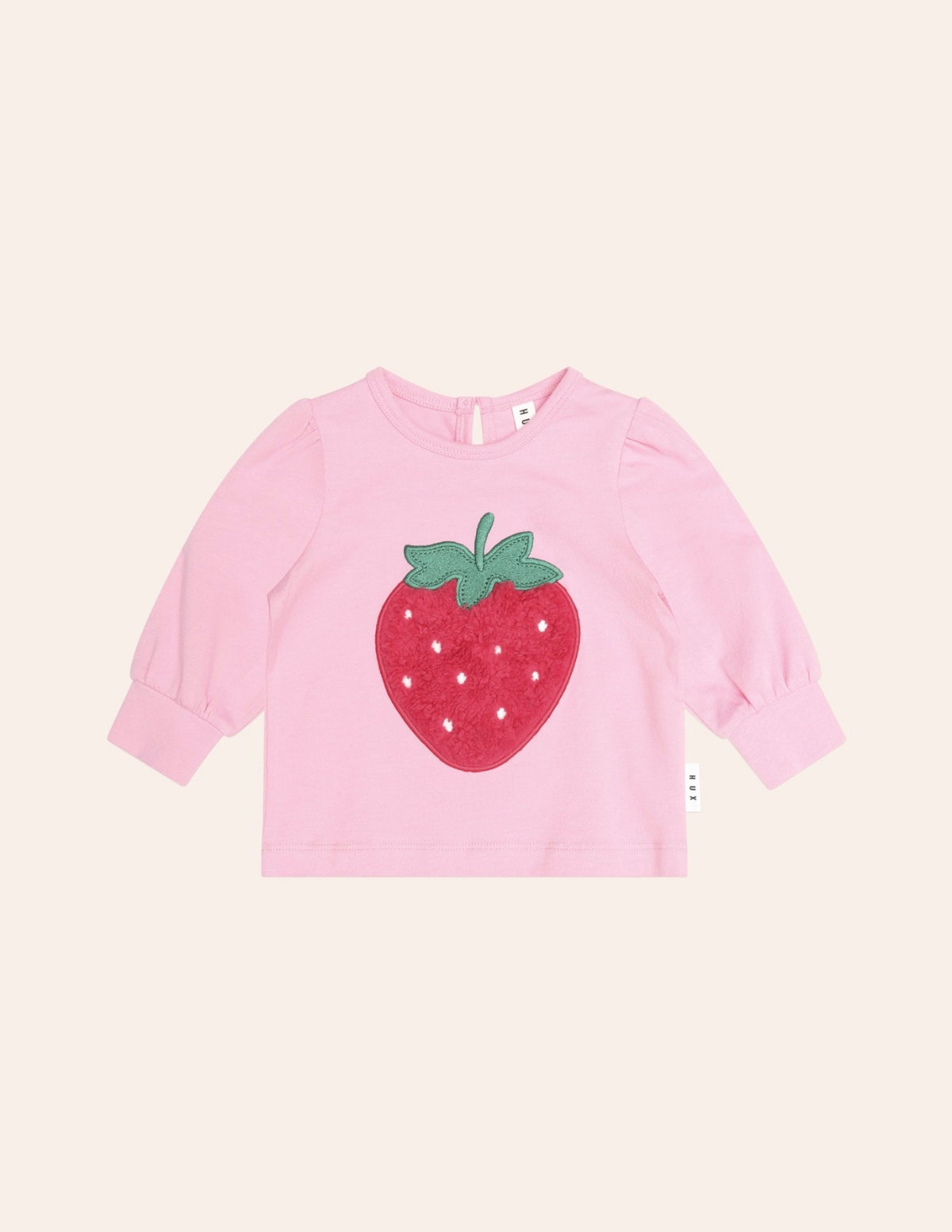 Furry Strawberry Puff Slv Top – Strawberry Crème – Huxbaby (front view)