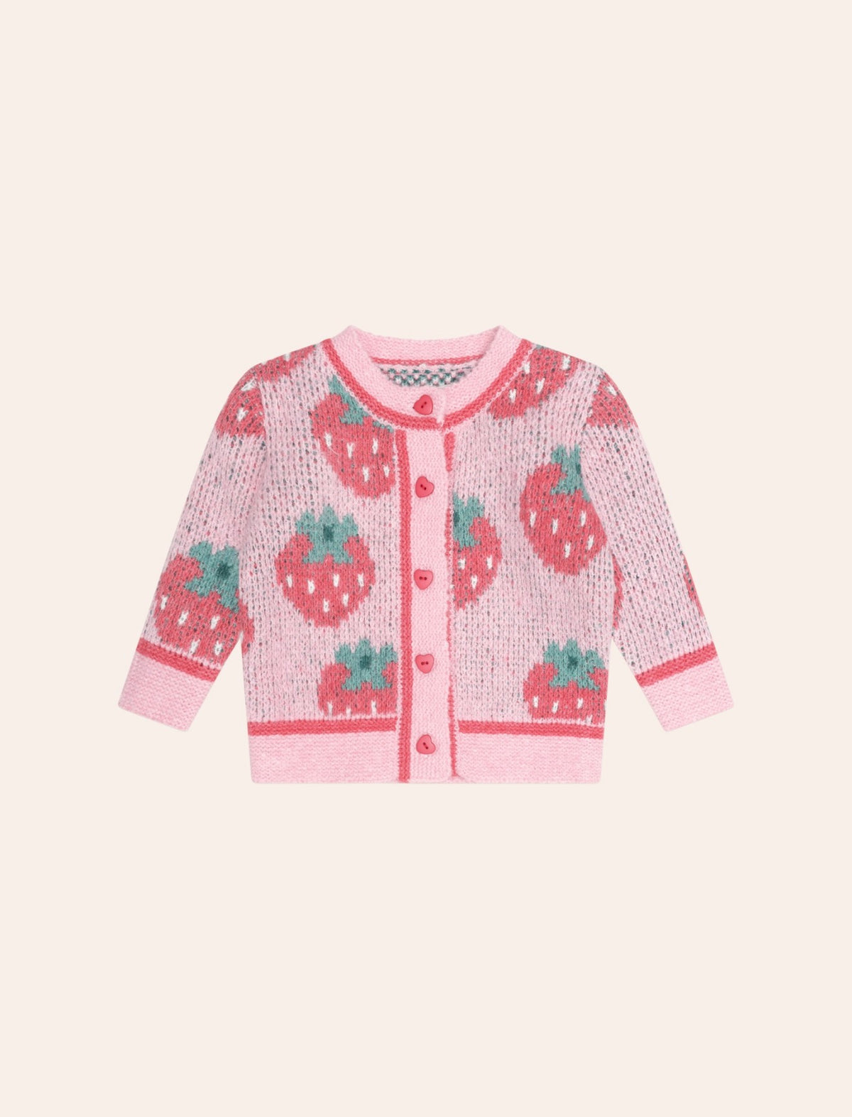Strawberry Fields Sponge Cardi – Strawberry – Huxbaby (front view)