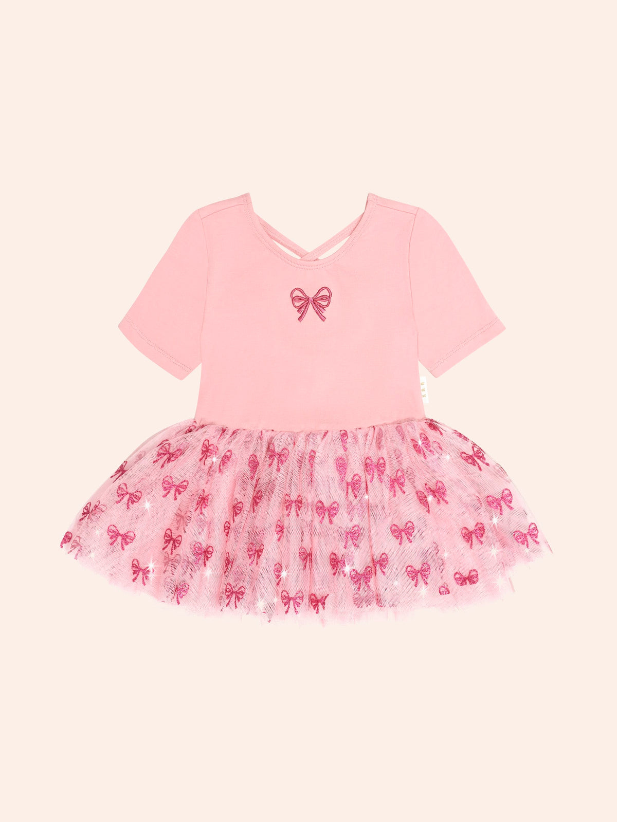 Glitter Bow Tutu Tulle Dress – Vintage Pink – Huxbaby