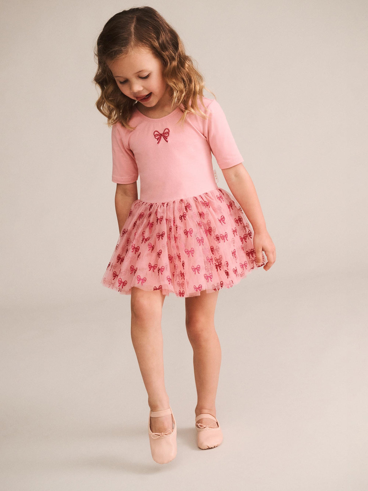Glitter Bow Tutu Tulle Dress – Vintage Pink – Huxbaby