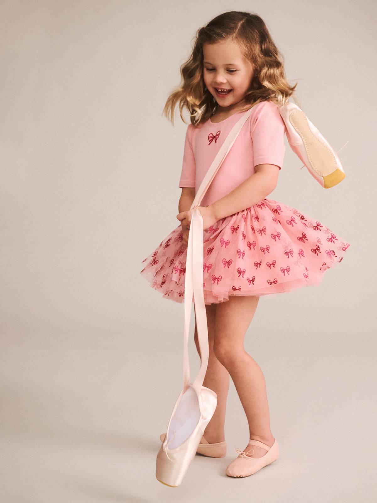 Glitter Bow Tutu Tulle Dress – Vintage Pink – Huxbaby