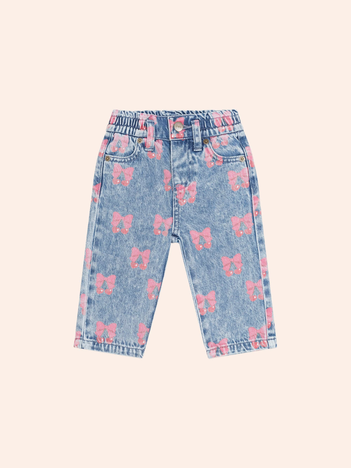 Dreamy Denim Cherry Paperbag Pant – Multi Denim – Huxbaby