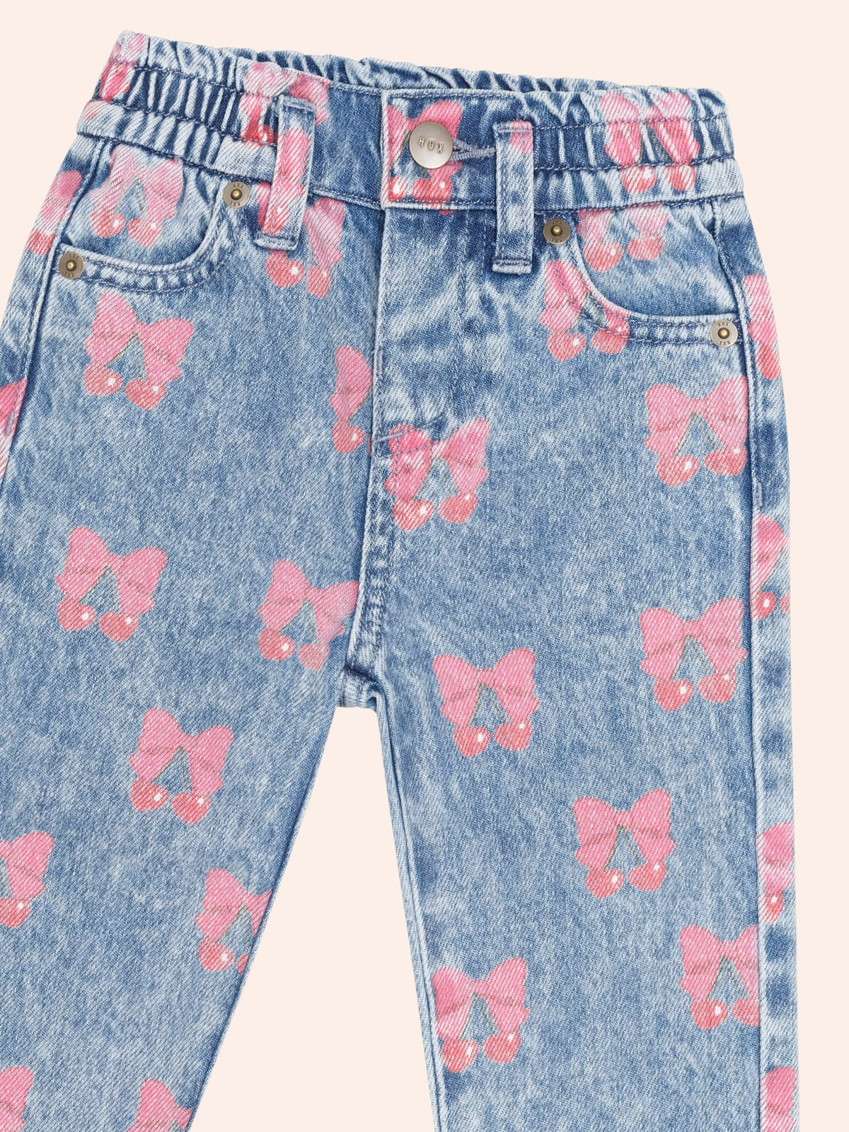 Dreamy Denim Cherry Paperbag Pant – Multi Denim – Huxbaby