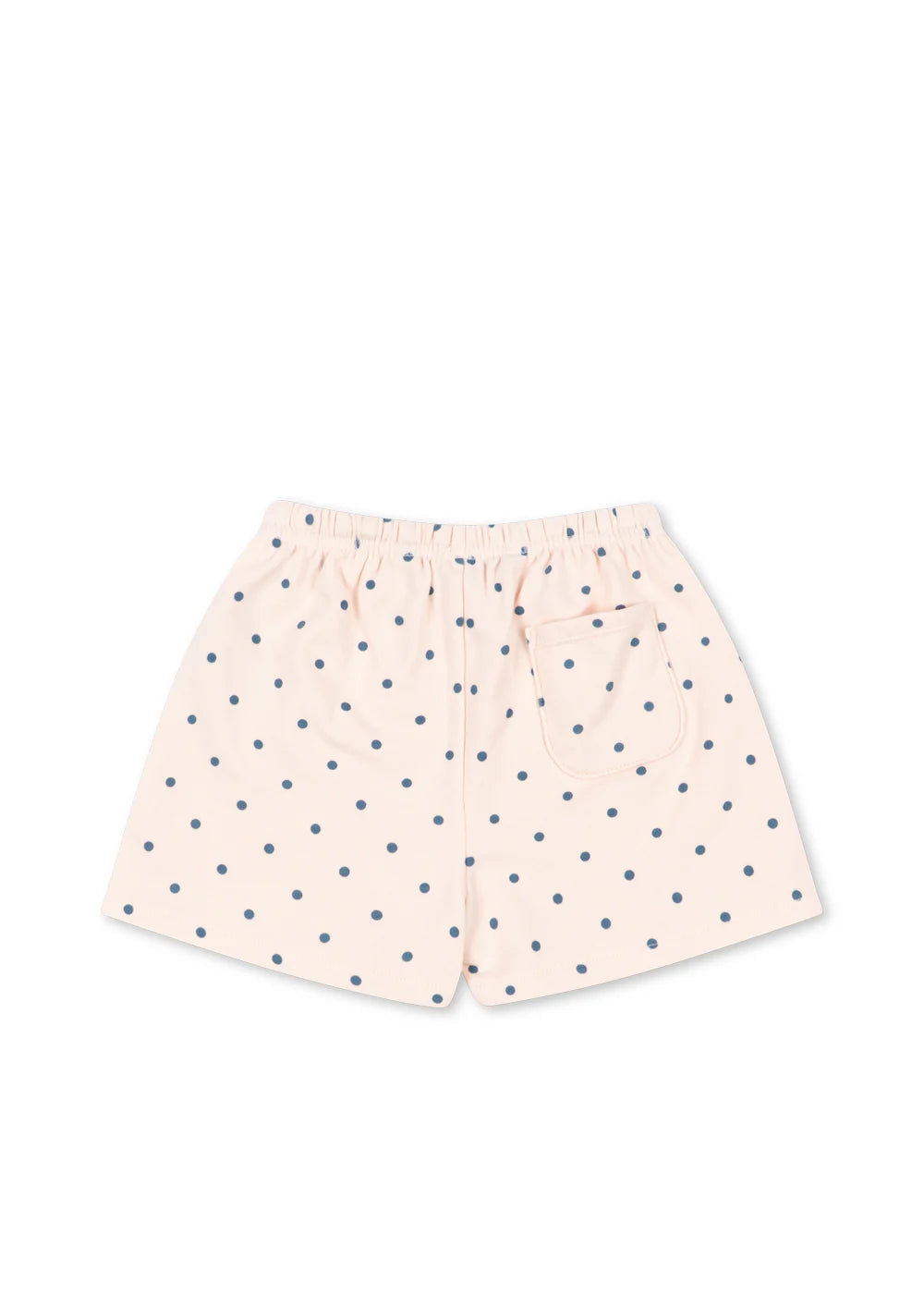 Flat lay of Konges Sløjd spotty sweat shorts, lightweight organic cotton kids shorts