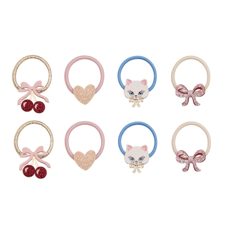 Kittybow Mini Hair Ties – Mimi & Lula set of 8 pastel hair ties with kitten and bow motifs