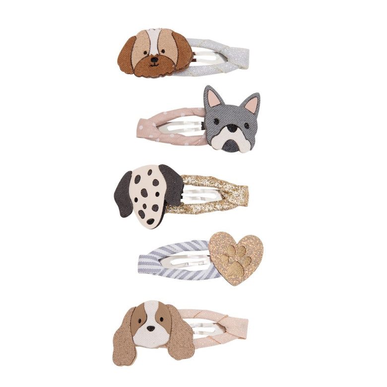 Puppy Love Mini Hair Clips – Mimi & Lula puppy-themed mini clips in neutral tones