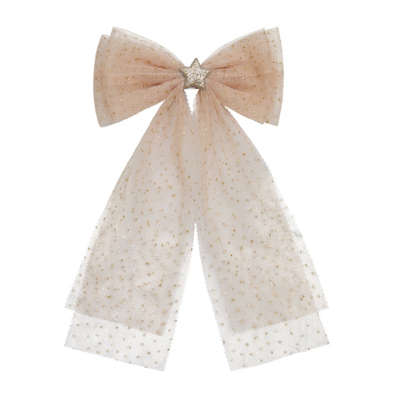 Tulle Oversized Bow – Mimi & Lula statement tulle bow with trailing tails and glitter star