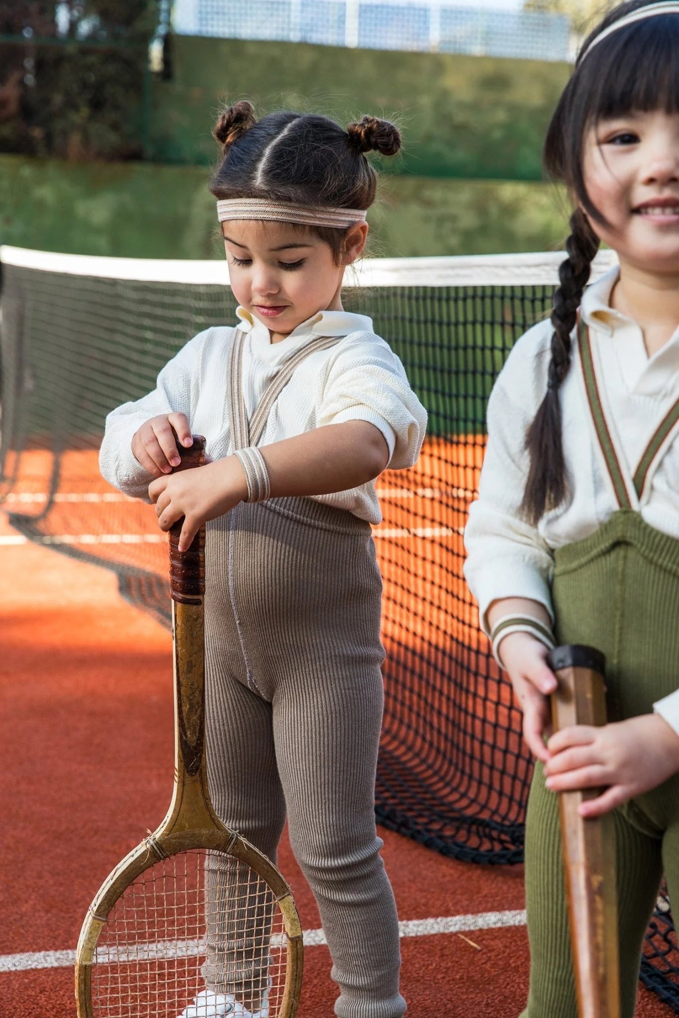 Silly Silas Footless Tights with Braces - Oyster Grey Striped Organic Cotton