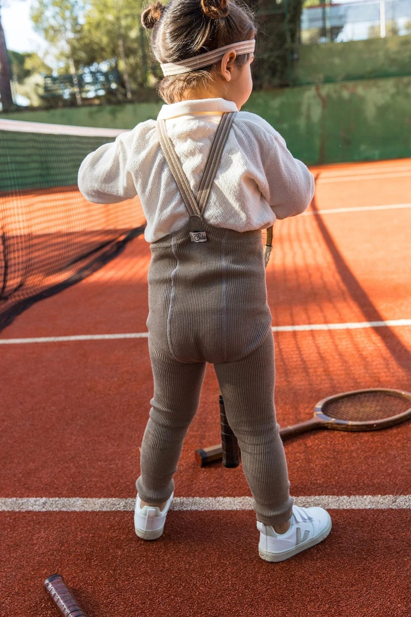 Silly Silas Footless Tights with Braces - Oyster Grey Striped Organic Cotton