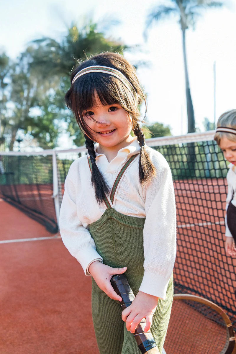 Footless Cotton Tights - Olive Striped