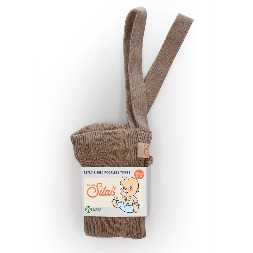 Silly Silas footless cotton baby tights with suspenders in cacao blend