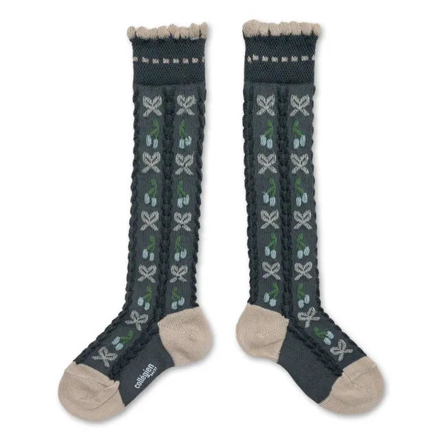 Collégien Cerise Jacquard Cherries and Bows Knee-high Socks