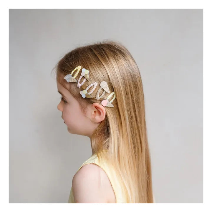 girl wearing Mimi and Lula ice cream mini hair clips