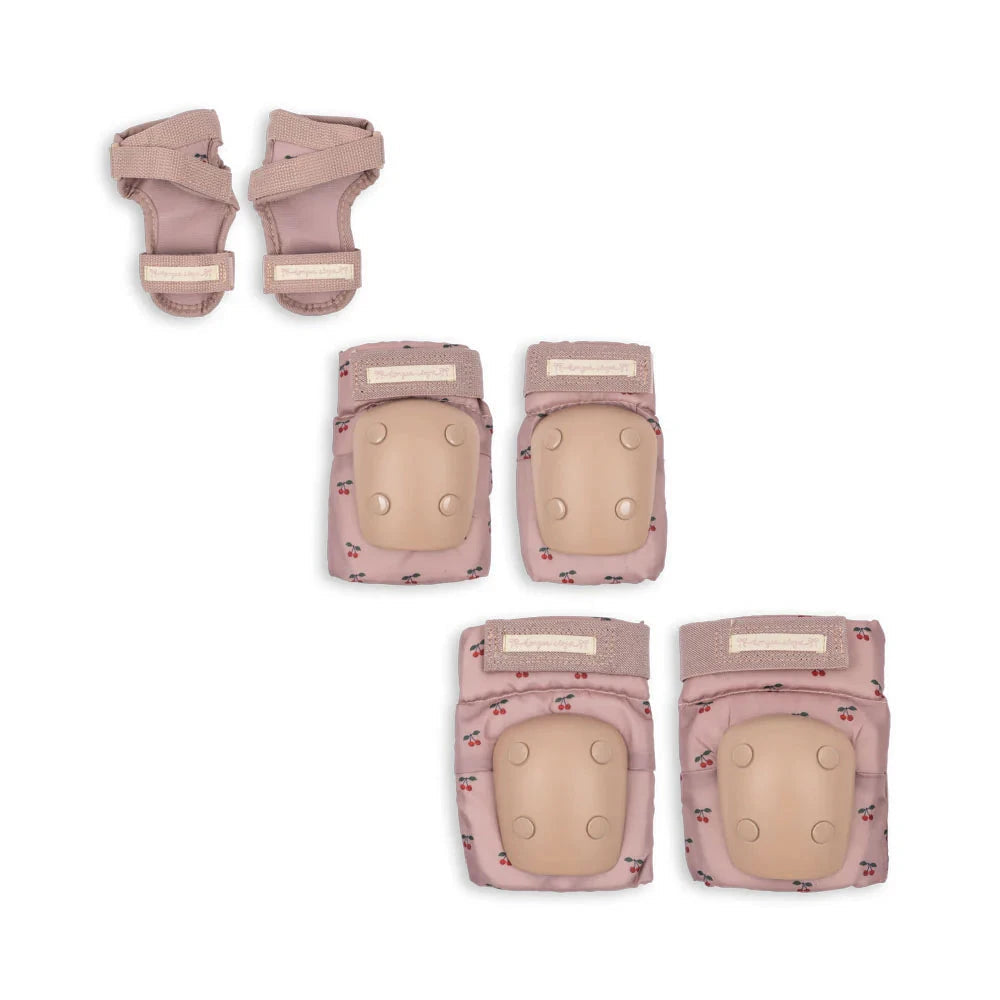 Konges Slojd cherry kids protective gear set with knee pads elbow pads and wrist guards
