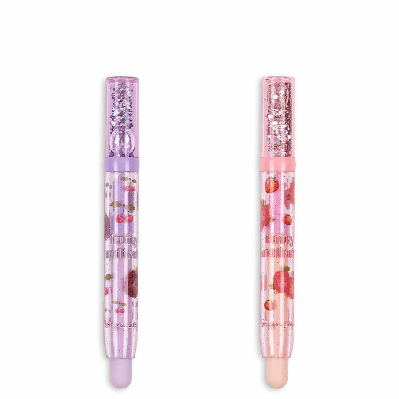Close-up of Konges Sløjd scented erasers 2-pack with colorful printed designs
