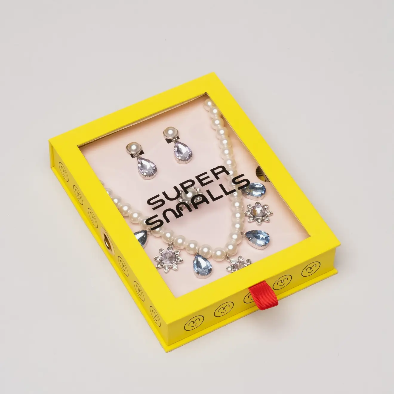 Super Smalls Pearled Gem Necklace Set for kids with pearl-inspired jewelry and sparkling gem accessories in yellow gift box