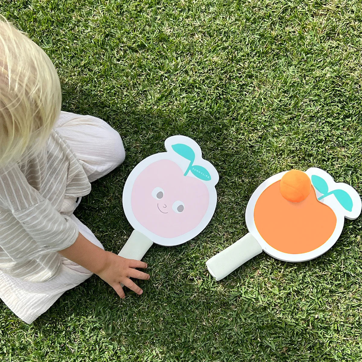 KIDS VELCRO BEACH BATS - POPPY THE PEACH MULTI