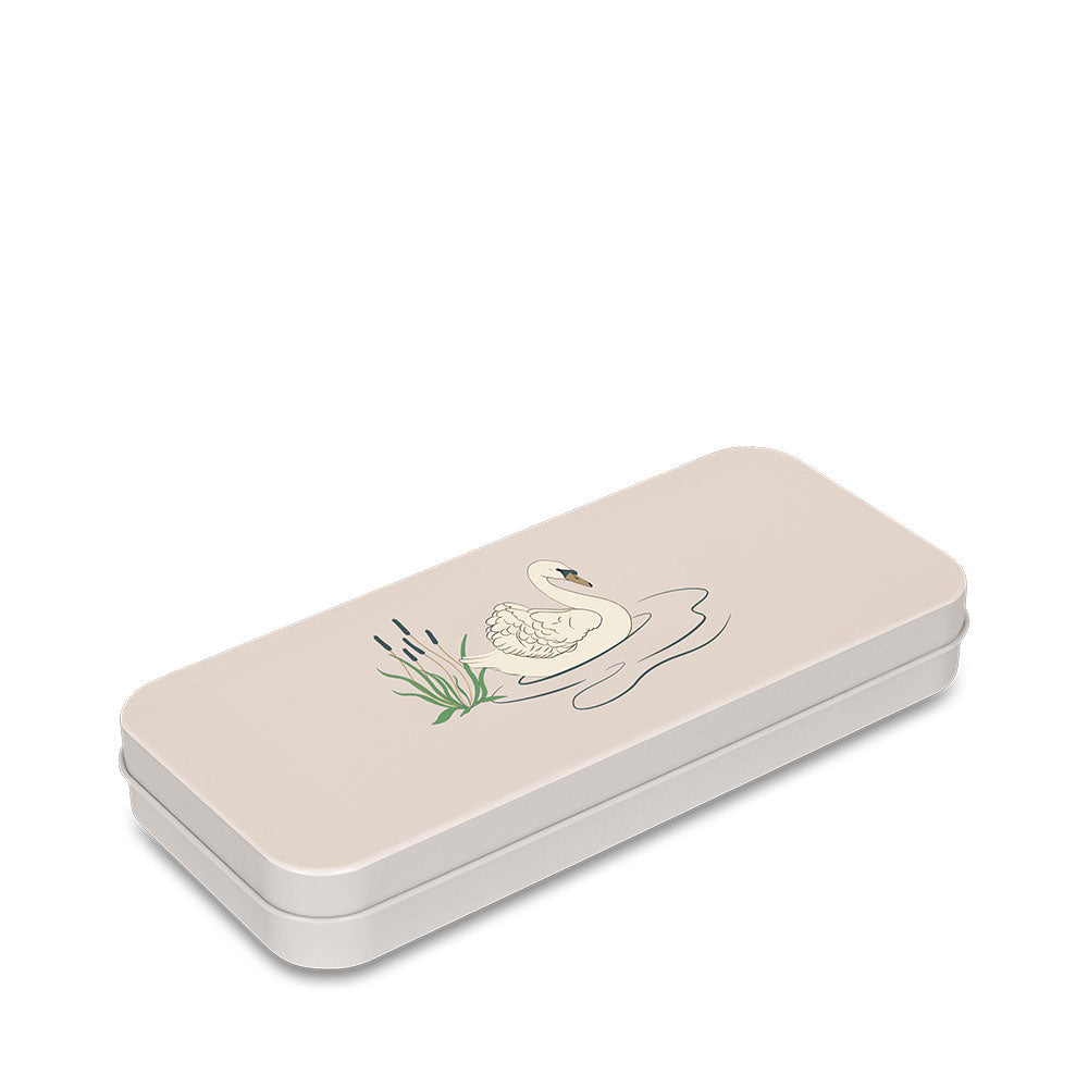 Konges Sløjd Water Colors Tin Box — illustrated kids watercolour paint set in decorative tin, shown with paints inside on white background