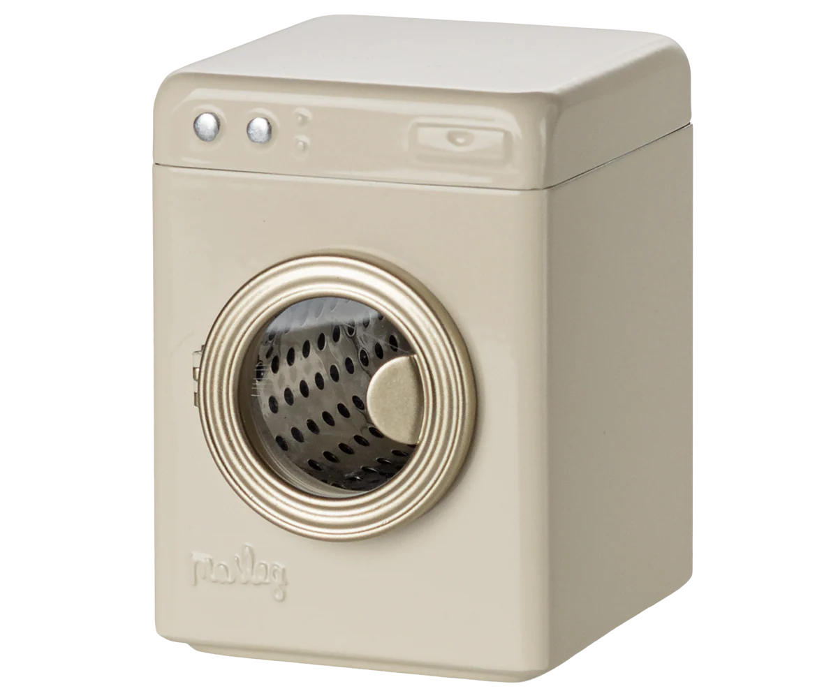 Maileg Washing Machine Mouse Off White – front view, pretend play toy pre-order