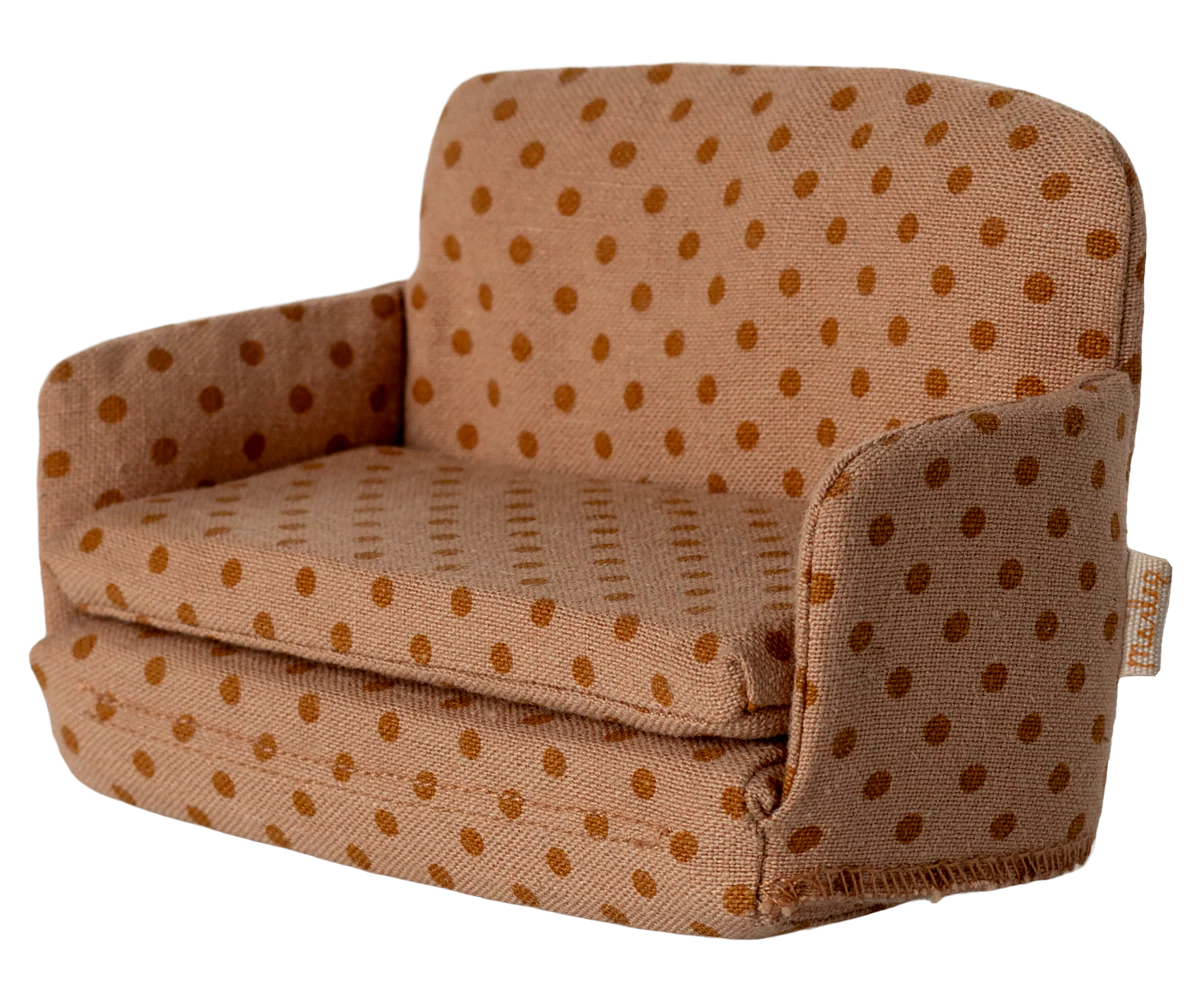 Maileg Sofa Bed Mouse Dots – front view, miniature dollhouse furniture pre-order