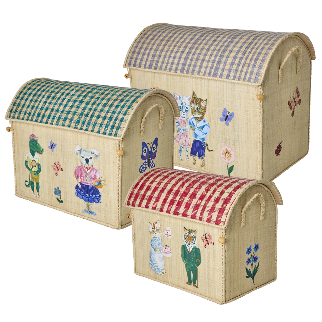 Raffia Storage Baskets with Nathalie Lété Theme - Set of 3