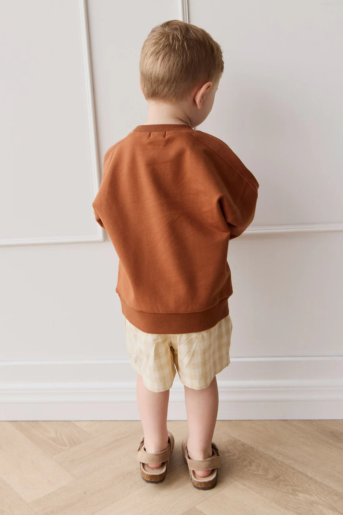 Jamie Kay Organic Cotton Louis Short - Gingham Pale Khaki for Kids – Jamie Kay (image 5)