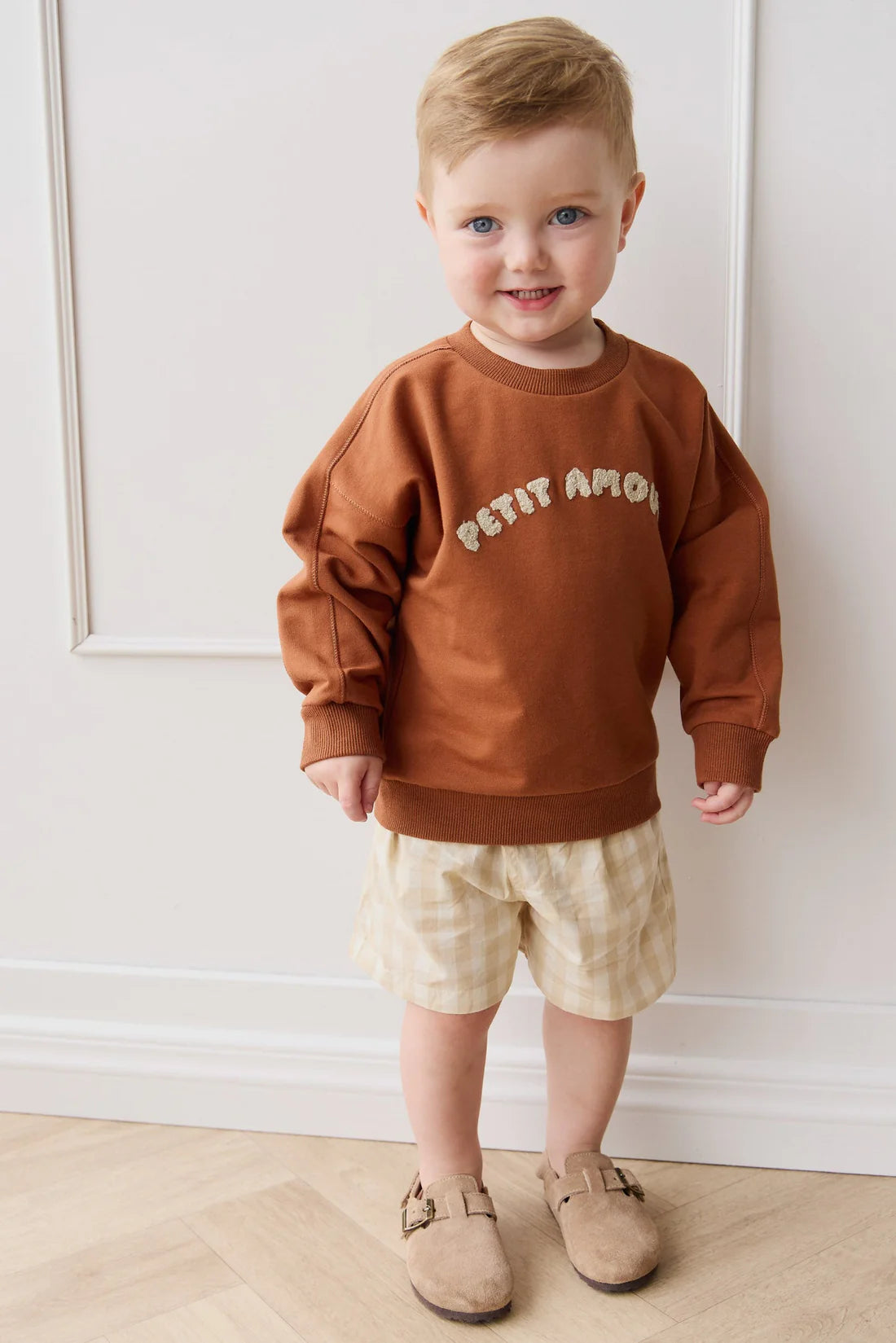 Jamie Kay Organic Cotton Louis Short - Gingham Pale Khaki for Kids – Jamie Kay (image 2)