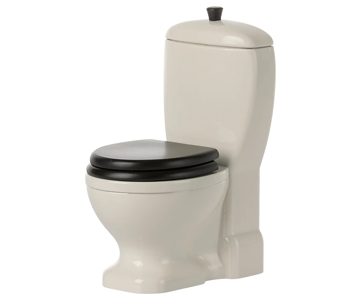Maileg Miniature Toilet — miniature white toilet with lid perfectly scaled for Maileg mouse bathroom, shown on white background