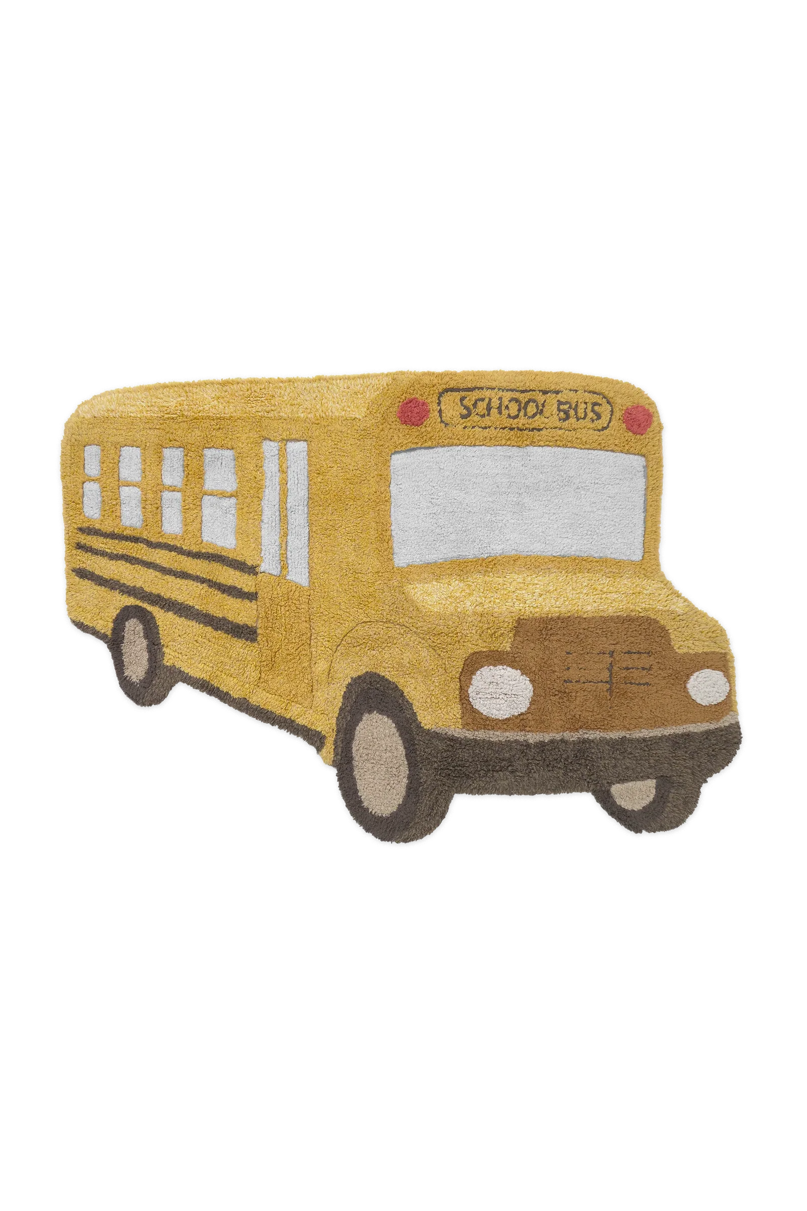 Washable Rug School Bus by Lorena Canals, yellow school bus-shaped kids' rug