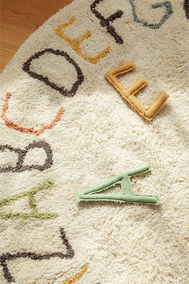 Washable Play Rug ABC Color and Letters by Lorena Canals paired with matching decor