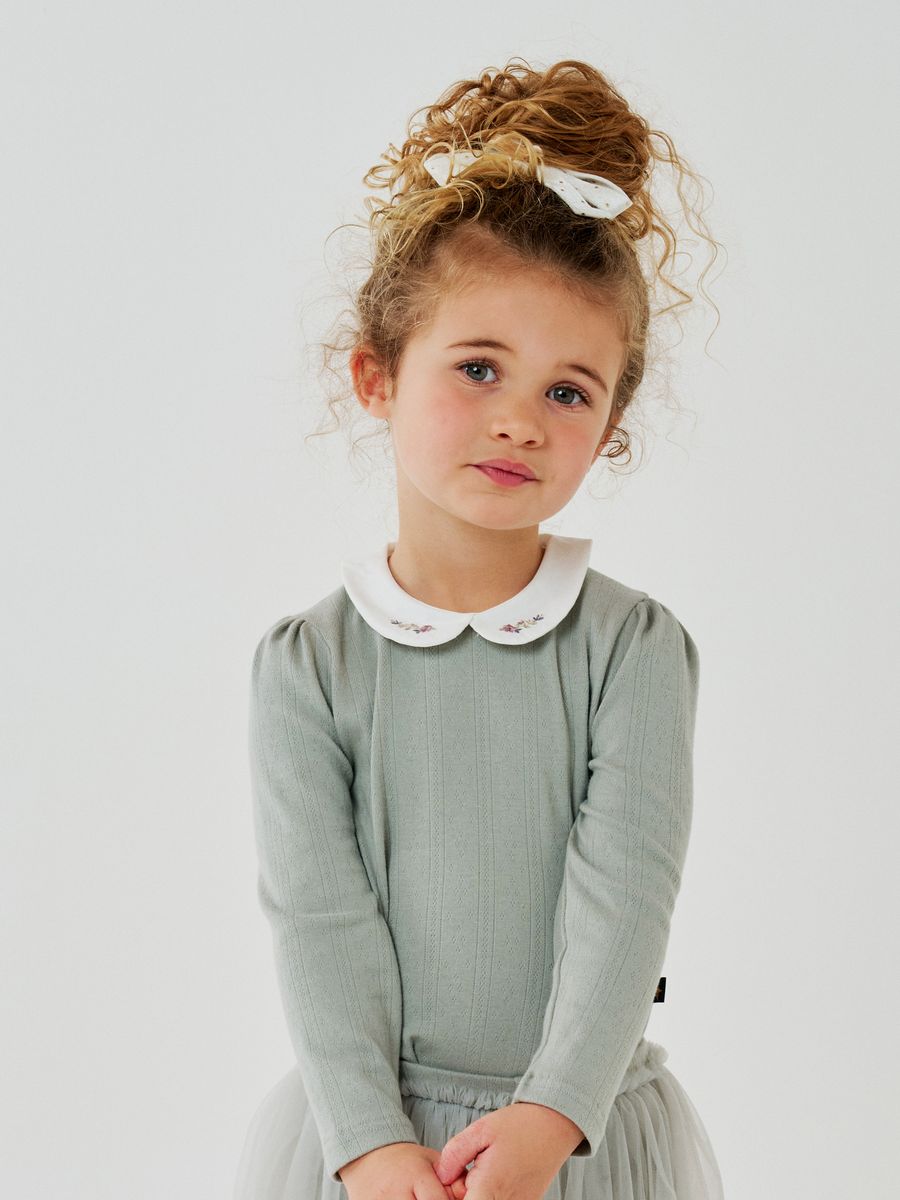 Prom Collar Top – Sage Green – Petite Hailey kids collar top, back view