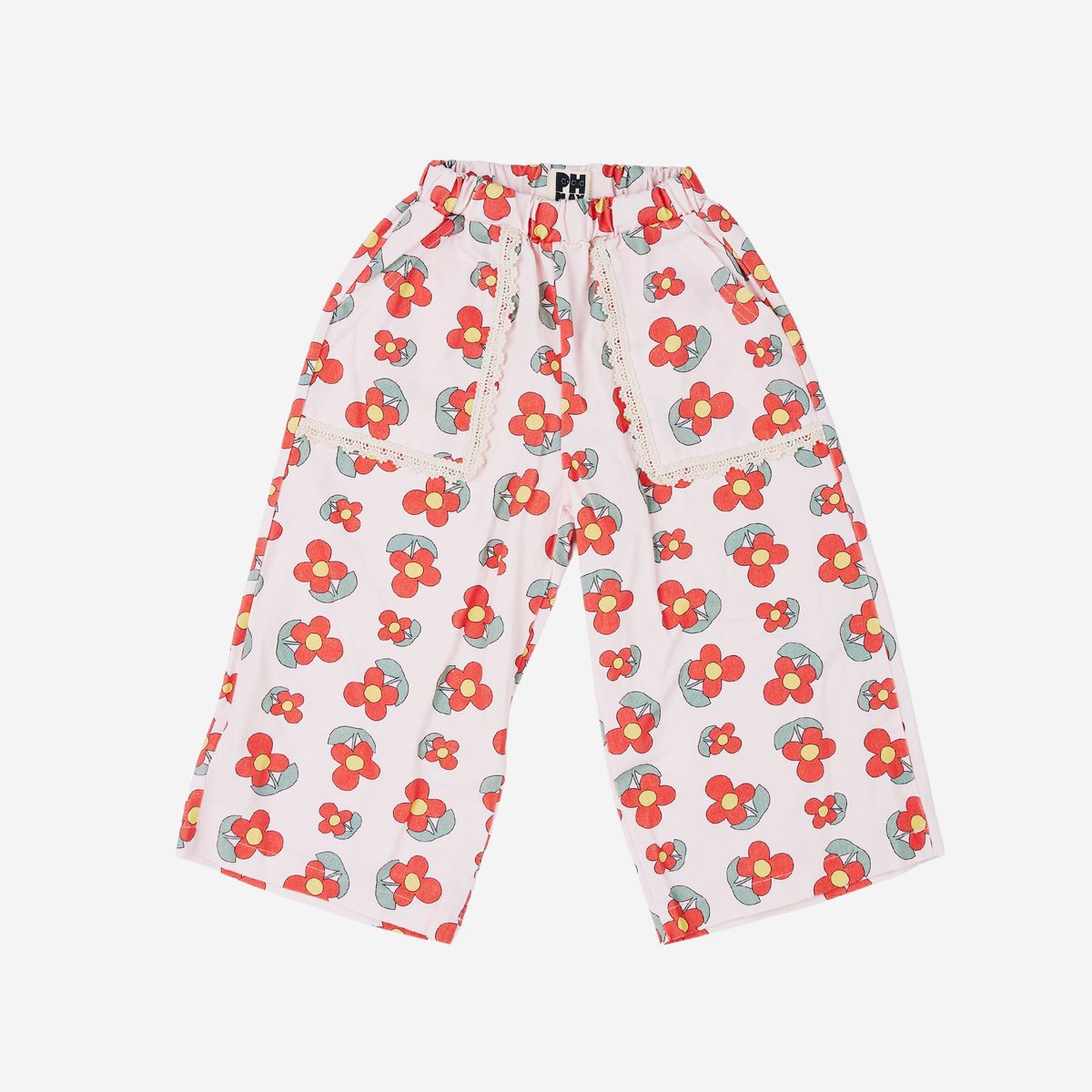 Rowyn Pants – Red Floral – Petite Hailey kids wide-leg pants, front view