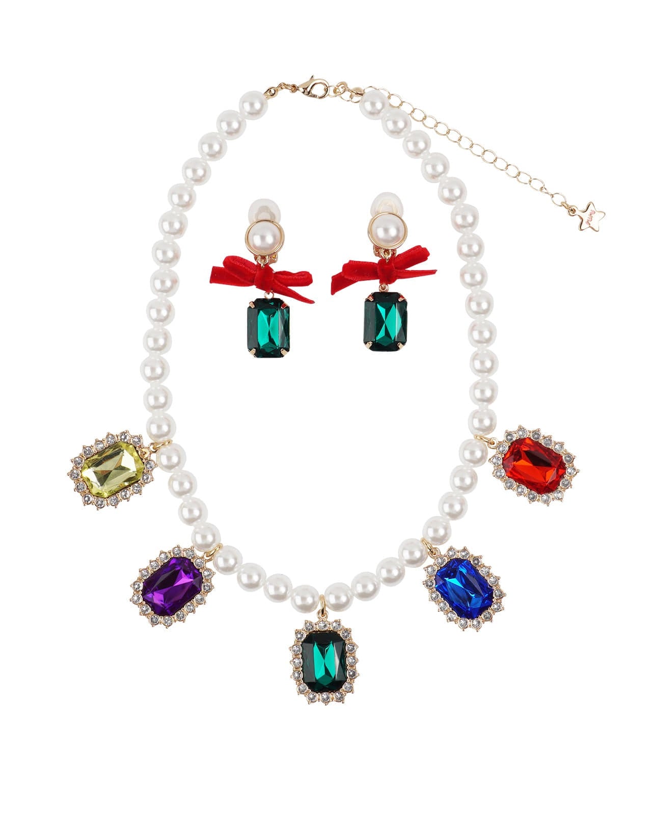 Multi Colored Jewel Statement Necklace Earring Set