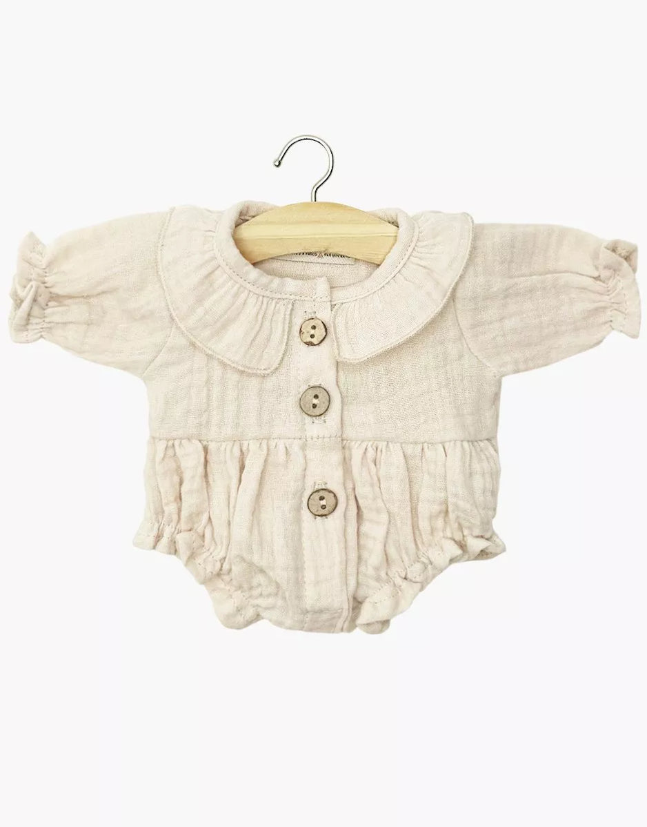 Minikane 13" Doll Clothing | Leonore Ruffled Romper in Cotton Gauze - Putty