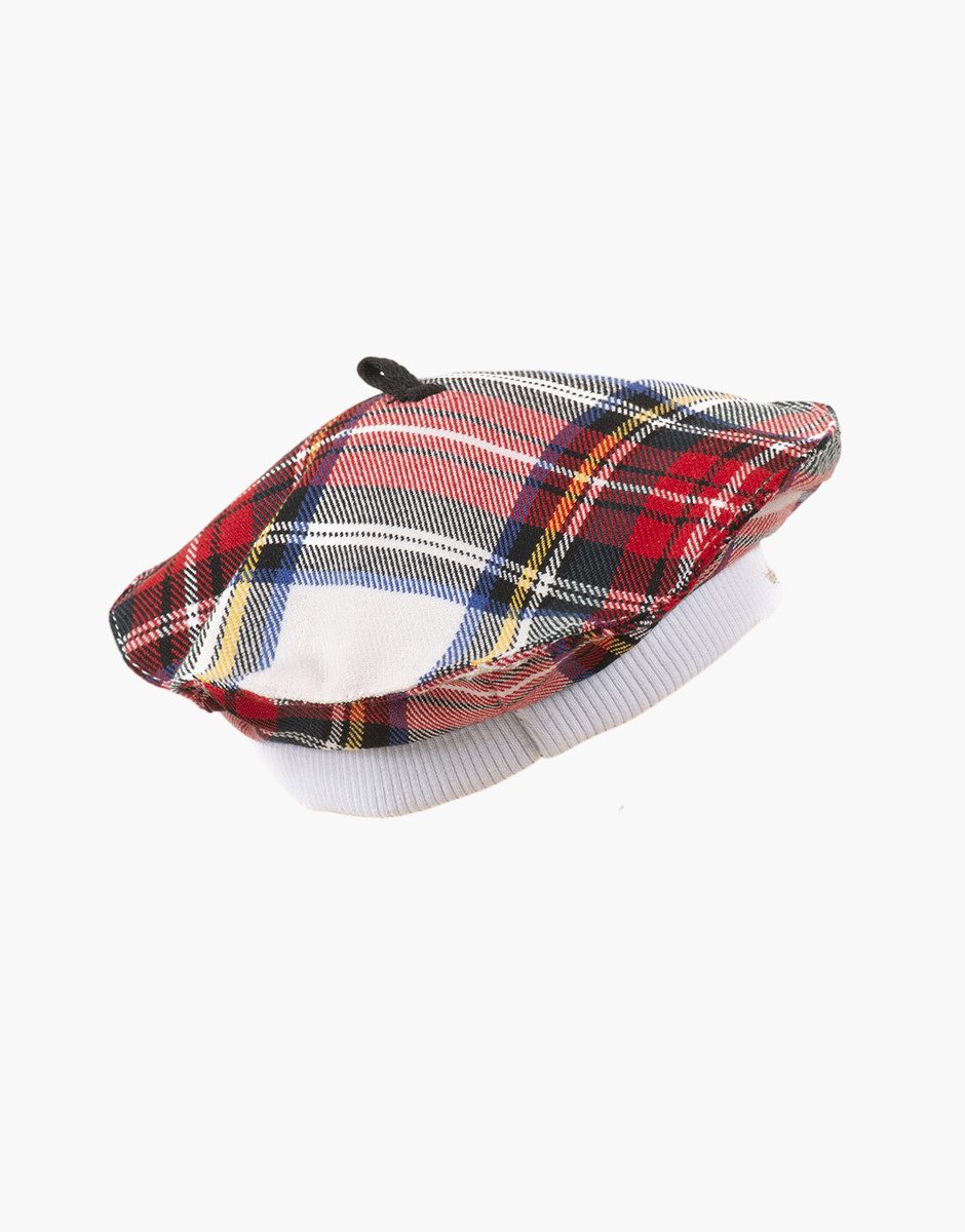 Ava beret in ecru tartan check.