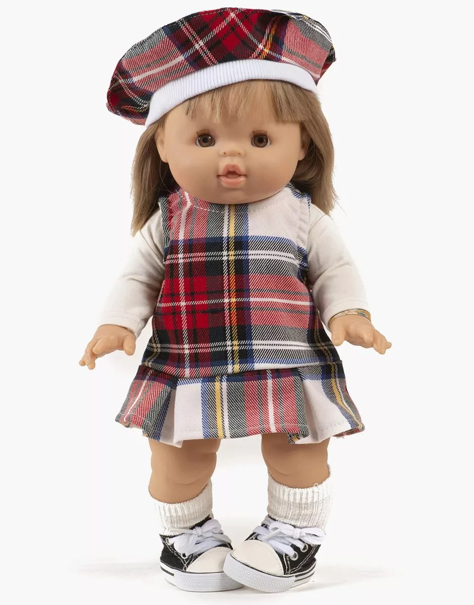 Ava beret in ecru tartan check.