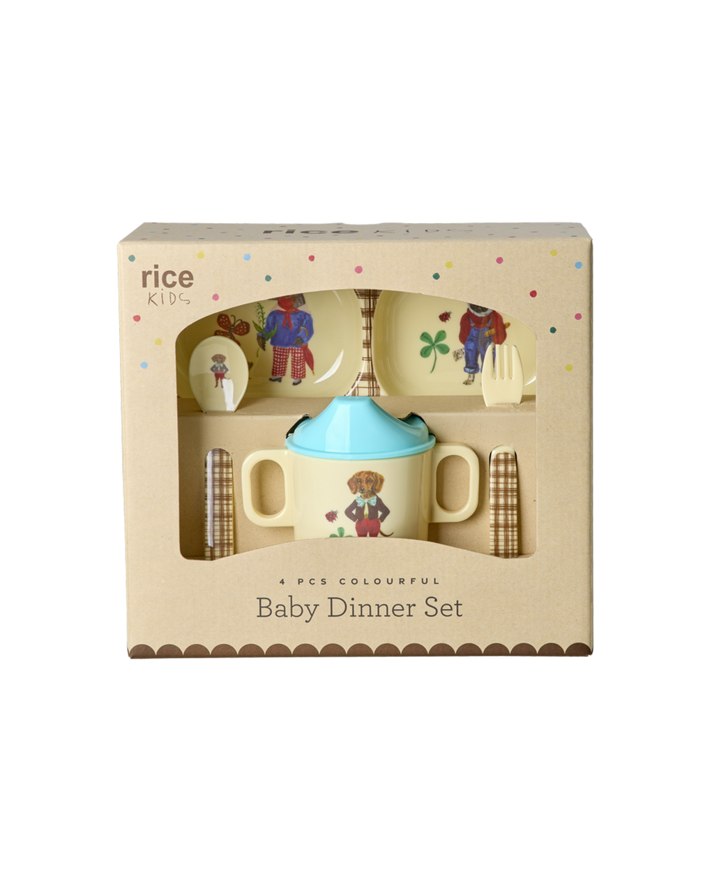 riceby rice melamine baby dinner set Nathalie Lété print brown gift box
