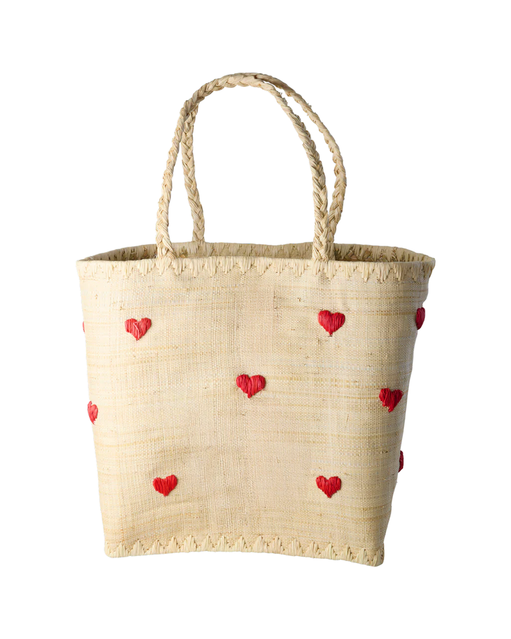riceby rice large raffia bag with darling hearts design natural woven shopper bag