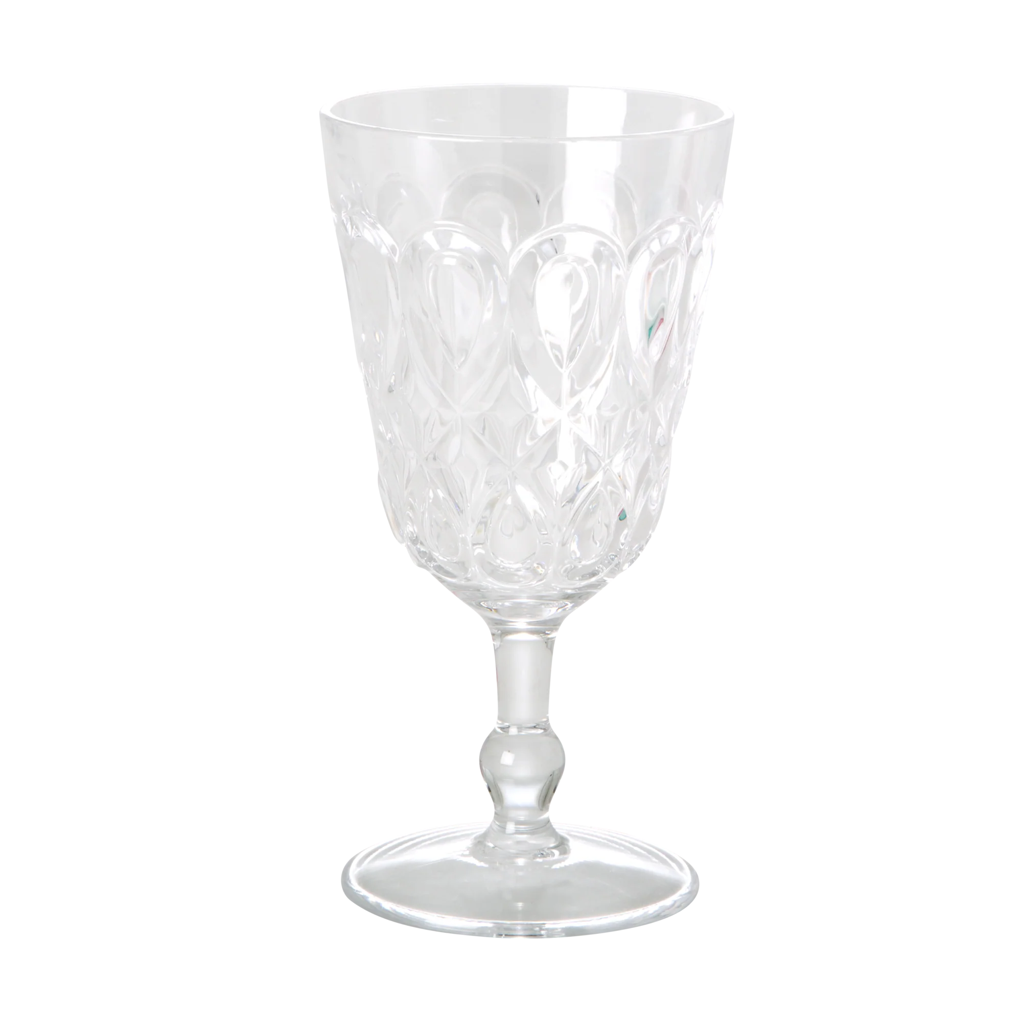 clear acrylic wine glass with swirly embossed detail
