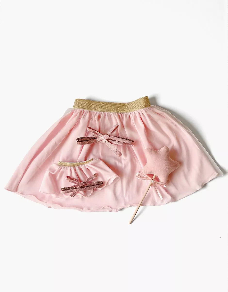 Les P'tits Déguiz - Duo de tutus Deva enfant/poupée et sa baguette magique avec étoile en tissu rose