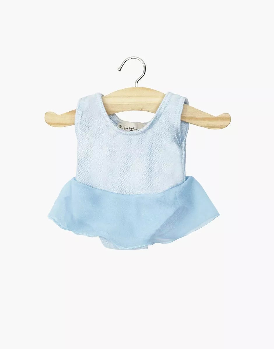 Justaucorps à volants Ludmila en lycra et mousseline bleu ciel