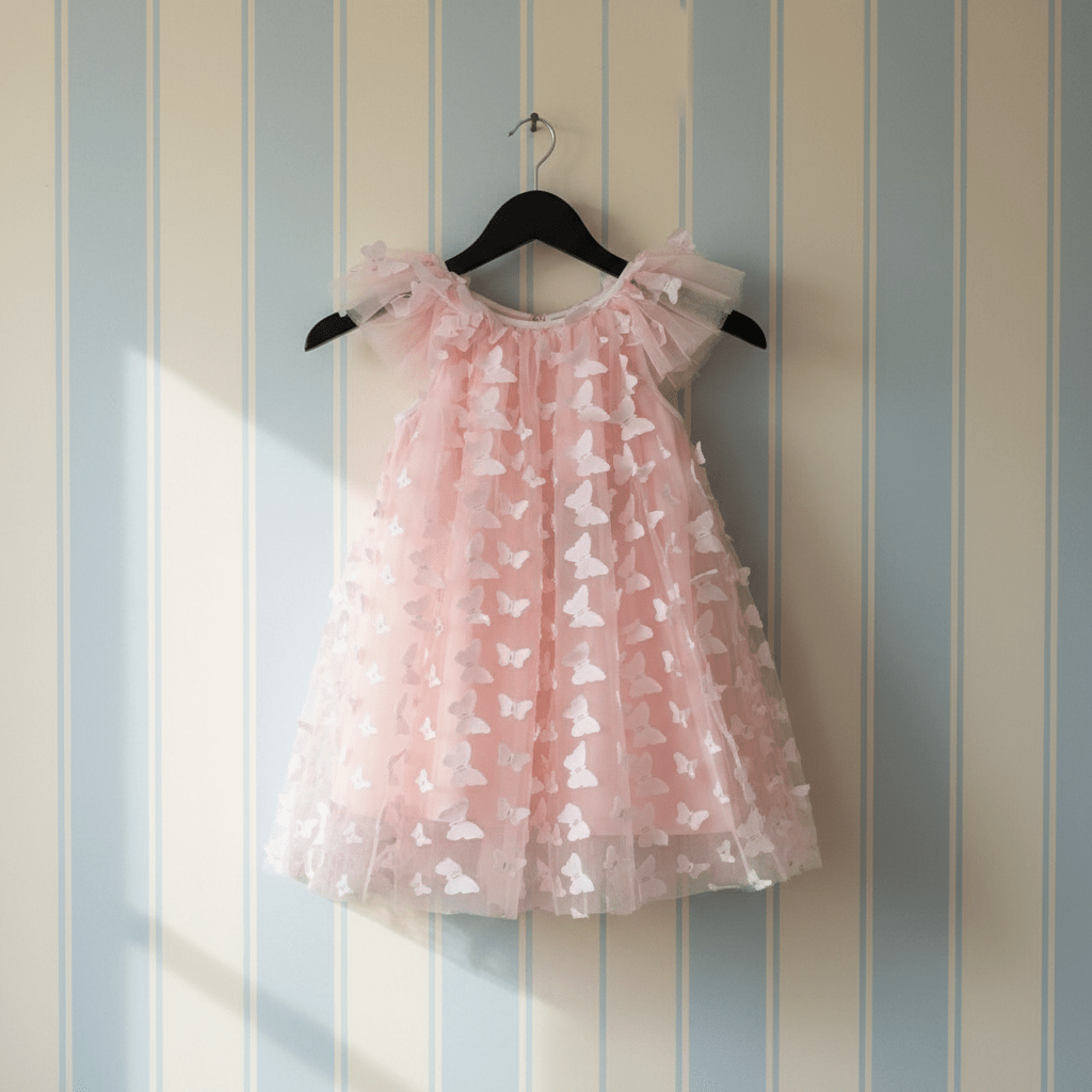 DOLLY by Le Petit Tom Allover Butterflies Fairy Tutu Dress, Ballet Pink